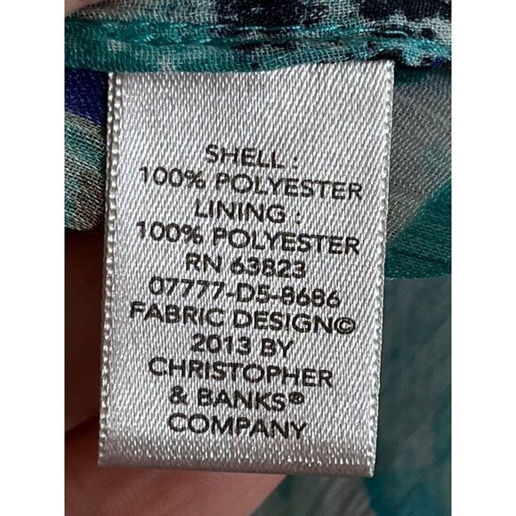 Christopher Banks Top Women L Blue Floral Sheer Western Boho Summer Office 80s - Picture 8 of 11